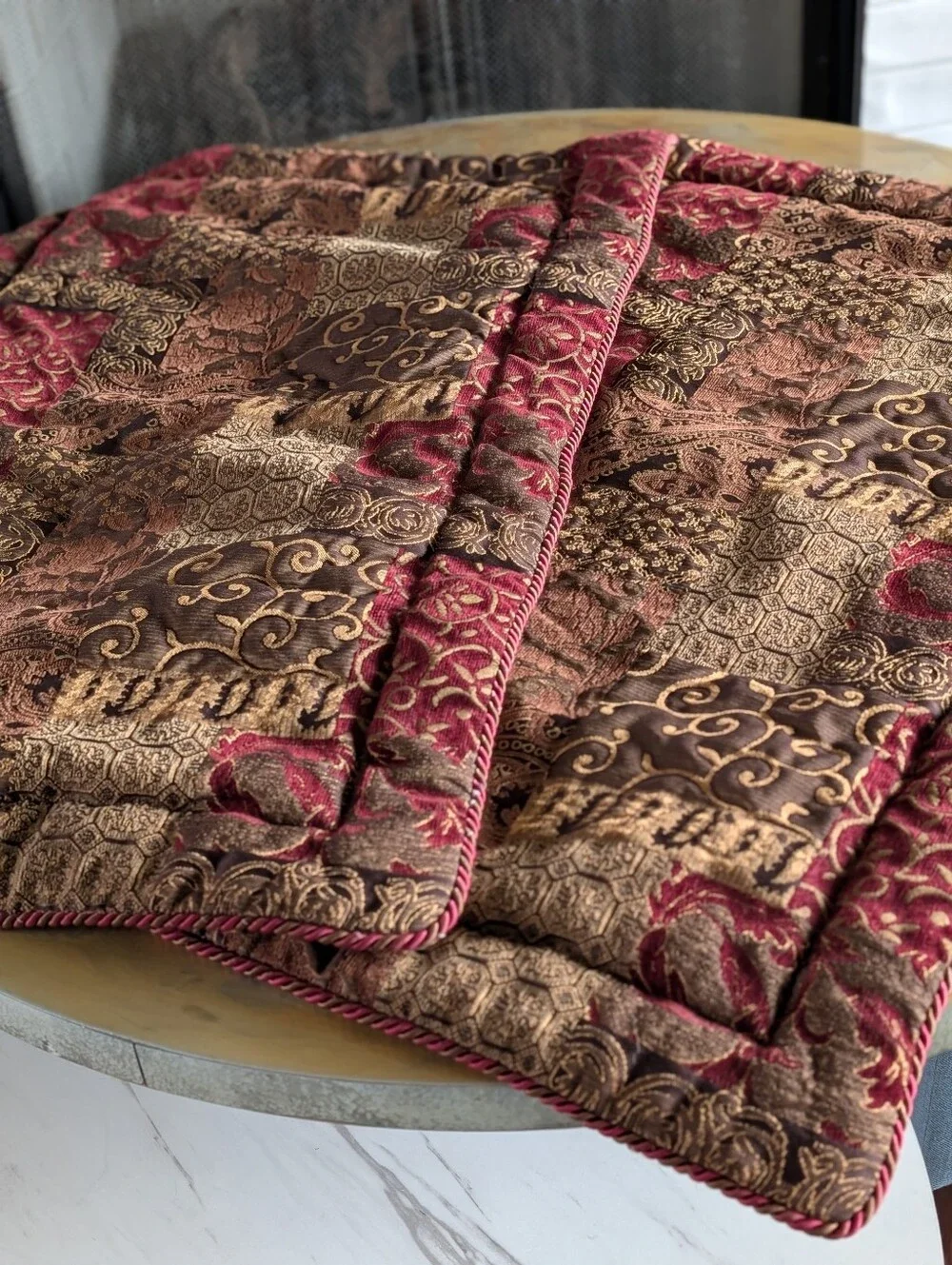 Croscill Home King Pillow Covers  Patchwork Tapestry Jacquard Red Galleria
